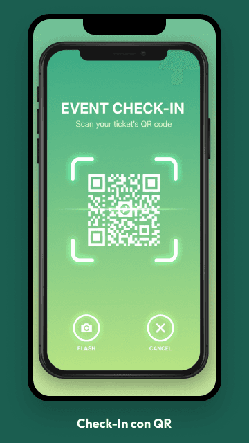 Pantalla de la app de corredores: check-in con código QR el día del evento